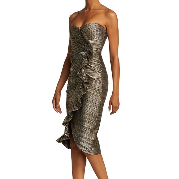 NEW Jonathan Simkhai Dylan Metallic Plissé Strapless Midi Dress Size 8 - Picture 9 of 16